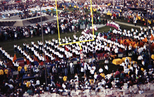 Performers executing a half-time routine during Super Bowl XXVII, Pasadena, 1993