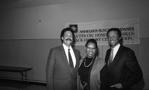 Mick Lewis posing with Arthur Ashe at a California State University, Dominguez Hills Black History event, Los Angeles, 1988