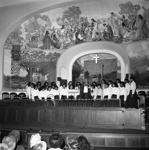 Choir preparing to perform at Second Baptist Church, Los Angeles, 1983