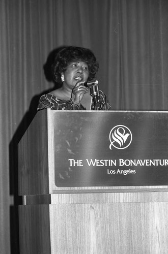 Woman speaking at the Southern California Chapters' AKA Diamond Jubilee, Los Angeles, 1984