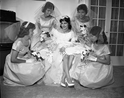 Bride and her bridesmaids, Los Angeles, 1963