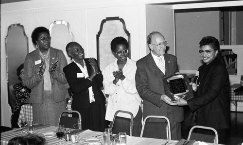 Richard Dixon receiving an award, Los Angeles, 1987