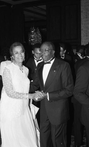 Dr. Gwendolyn Bishop and Edgar Bishop posing together at the Delta Sigma Theta Red and White Ball, Los Angeles, 1987