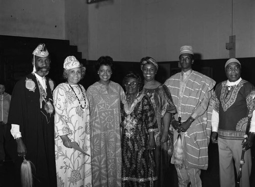 Jessie Mae Brown posing with other participants of the 5th Annual African Festival, Los Angeles, 1984