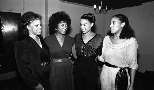 Marla Gibbs talking with Angela Teek and others at Marla's Memory Lane, Los Angeles, 1983