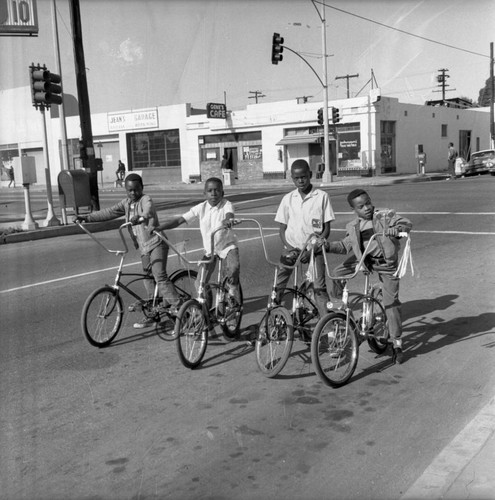 Children on bikes, Los Angeles, 1966