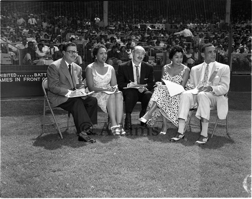 Panel of judges selecting the Queen of the 8th annual Cavalcade of Jazz, Los Angeles, 1952