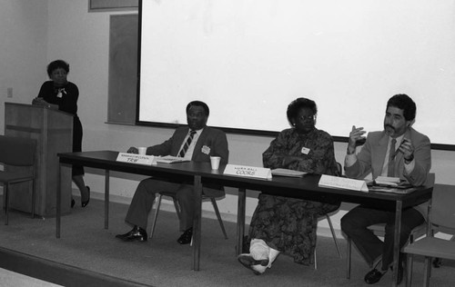 Panelists at the AKA sponsored Collaboration Conference participating in a discussion at USC, Los Angeles, 1985