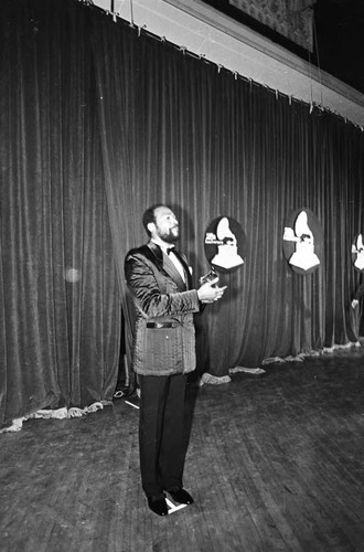 Marvin Gaye posing with his Grammy at the 25th Annual Grammy Awards, Los Angeles, 1983