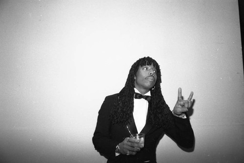 Rick James posing back stage at the American Music Awards, Los Angeles, 1983