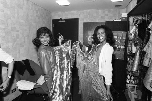 Deborah Burrell and Arnetia Walker posing in their dressing, Los Angeles, 1983am