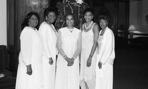 Los Angeles Alumnae Chapter sorors posing together at the Delta Sigma Theta Red and White Ball, Los Angeles, 1987