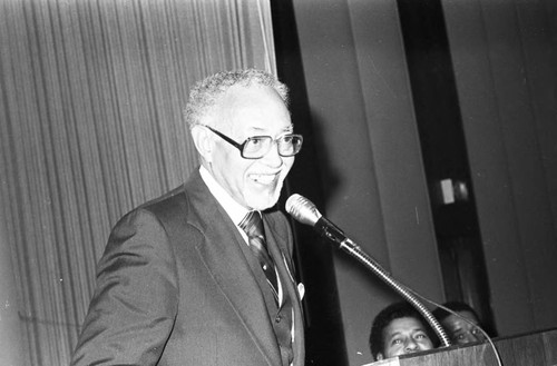 Rev. Thomas Kilgore Jr. speaking at the Anheuser-Busch Martin Luther King Award ceremony, Los Angeles, 1982