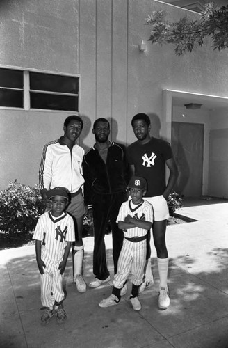 Crenshaw High School basketball fans posing for a group portrait, Los Angeles, 1982