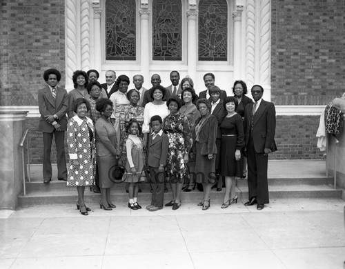 Second Baptist Church choir members posing for group portrait, Los Angeles, 1980