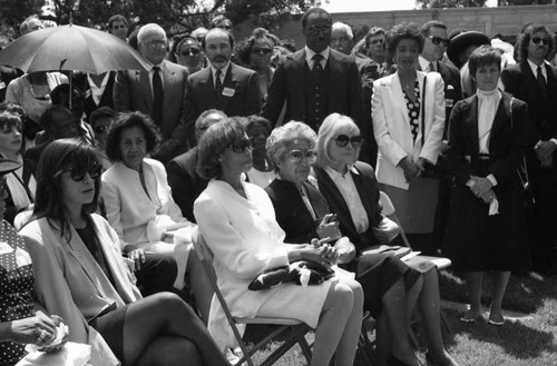 Altovise Davis, Elvera Sanchez, and May Britt attending Sammy Davis Jr.'s funeral service, Glendale, California,1990