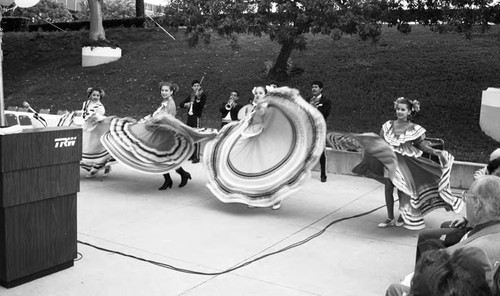 Mexican folk dancers performing at a TRW event, Hawthorne, California, 1994