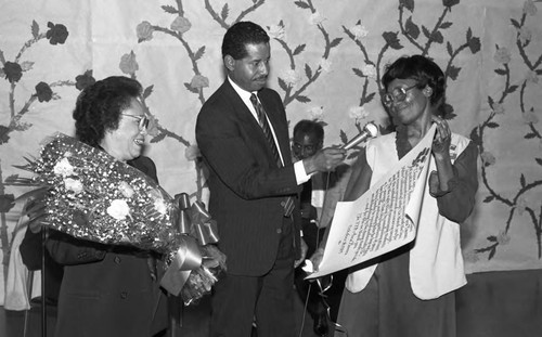 Rita Walters receiving tributes at the Estelle Van Meter Community Center, Los Angeles, 1989