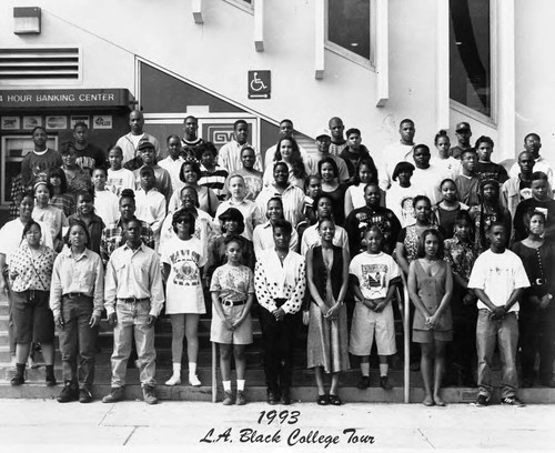 Black College Tour participants posing together, Los Angeles, 1993