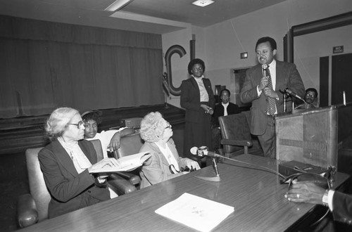 Rosa Parks and Lillian Rogers Parks listening to Ted Kimbrough, Los Angeles, 1983