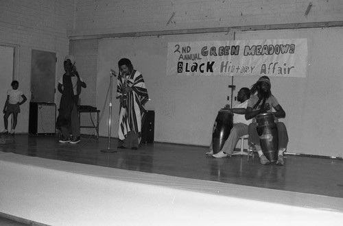 Musical group performing at the 2nd Annual Green Meadows Black History Affair, Los Angeles, 1985