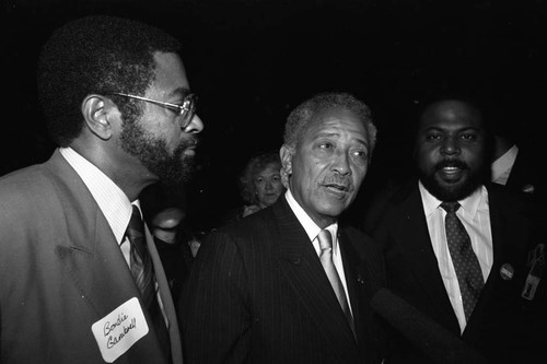 David Dinkins talking with an interviewer, Los Angeles, 1989