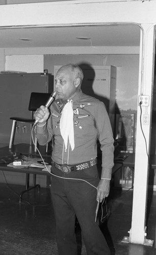 John C. Fremont calling a square dance, Los Angeles, 1989