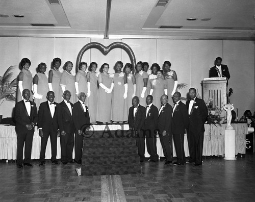 Men and women on stage, Los Angeles, 1968