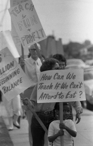 Compton teachers picketing for pay raises, Compton, California, 1982