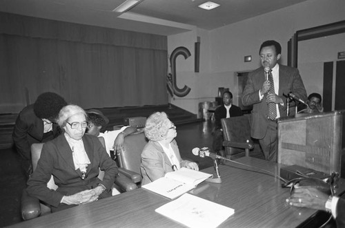 Rosa Parks and Lillian Rogers Parks listening to Ted Kimbrough, Los Angeles, 1983