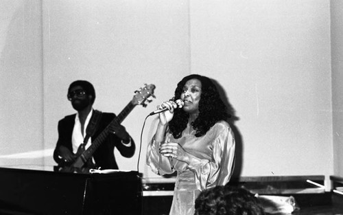 Association of Black Social Workers event participant performing, Los Angeles, 1982