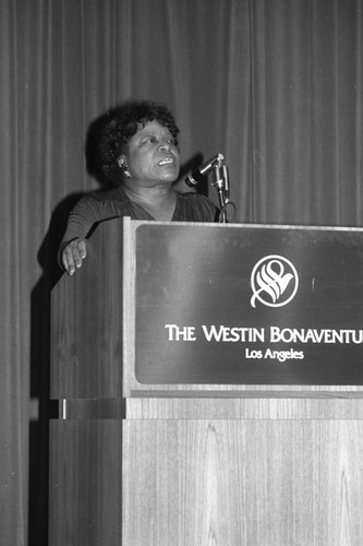 Woman speaking at the Southern California Chapters' AKA Diamond Jubilee, Los Angeles, 1984