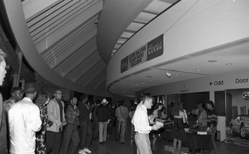 People lining up for refreshments at the Black Radio Exclusive (BRE) convention, Long Beach, California, 1989