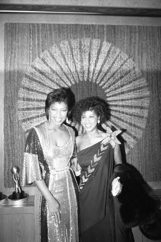 Natalie Cole and Marla Gibbs posing together at the 17th Annual NAACP Image Awards, Los Angeles, 1984