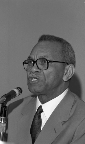 Bishop James A. Johnson speaking at the Bonaventure Hotel, Los Angeles, 1987