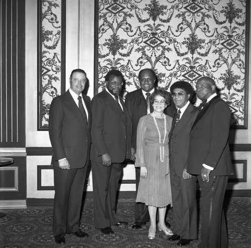 Brotherhood Crusade dinner honorees posing together at the Beverly Hills Hotel, Los Angeles, 1978