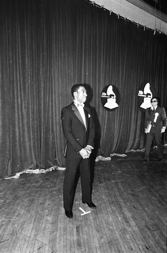 Eddie Murphy posing backstage at the 25th Annual Grammy Awards, Los Angeles, 1983