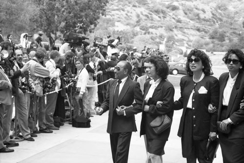 Fayard Nicholas attending Sammy Davis Jr.'s funeral service, Glendale, California, 1990