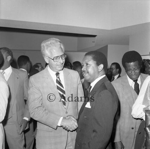 Shaking hands, Los Angeles, 1982