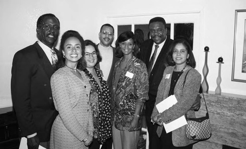 Guests posing together at the Friends of Drew Society launch party, Los Angeles, 1993