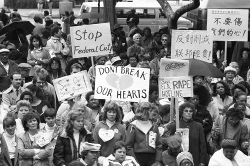 Demonstrators protesting at the Civic Center, Los Angeles, 1986