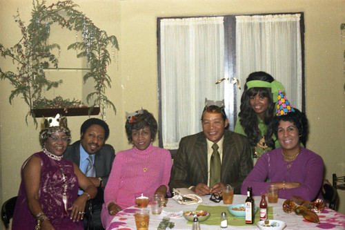 Berry Gordy's New Year's Eve party group portrait, Los Angeles, 1970