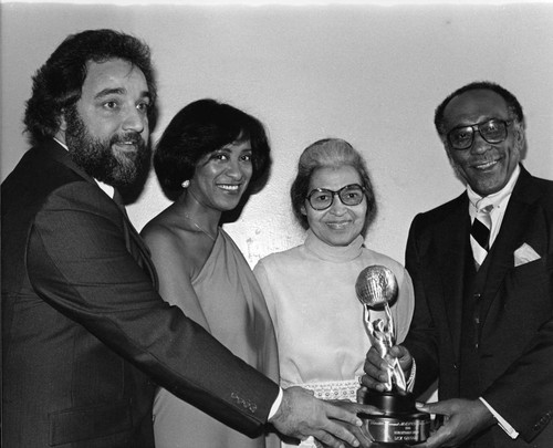 Rosa Parks with a NAACP award, Los Angeles, 1980