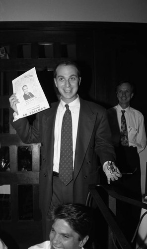 Unidentified man holding an Ed Edelman leaflet, Los Angeles, 1994