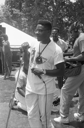 Malcolm-Jamal Warner speaking at the Black Family Reunion, Los Angeles, 1989