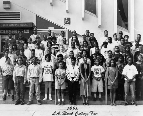 Black College Tour participants posing together, Los Angeles, 1993