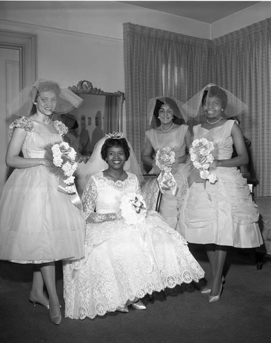 Bride with bridesmaids, Los Angeles, 1962