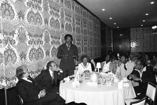 Jim Brown speaking at the 17th Annual NAACP Image Awards dinner, Los Angeles, 1984