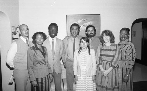 Guests of Family Circle Retirement Home posing together, Los Angeles, 1985