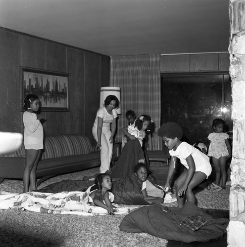 Donald Bohana's children and others at a slumber party, Los Angeles, 1976